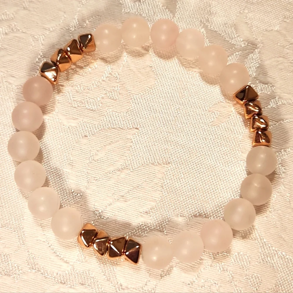 Iridescent Rose Quartz Stretch Bracelets, Set Of 3